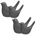 Xtore Creative Grey Glossy Ceramic Birds Figurines Home Decorations Accessories Party (Pack of 4, Solid Grey)