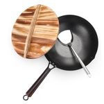 Kordisen Carbon Steel Wok Pan with Lid, 12.6inch Flat Bottom Wok, Woks & Stir Fry Pans for Induction, Electric, Gas Stoves, No Chemical Coated Chinese Wok