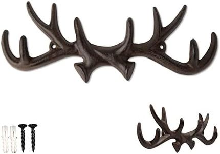 Comfify Vintage Cast Iron Deer Antlers Wall Mounted Hooks | Antique Finish Metal Clothes Hanger Rack w/Hooks for Coats, Jackets, Purses and More | Includes Screws and Anchors | in Rust Brown