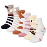 KLEBREIS 6 Pairs Fuzzy Socks for Women Slipper Floor Socks Fluffy Winter Warm Soft Cozy Plush Cute Animal Sleeping Christmas Socks Gifts