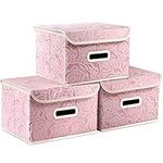 PRANDOM Collapsible Storage Boxes with Lids Fabric Decorative Storage Bins Cubes Organizer Containers Baskets with Cover Handles Divider for Bedroom Closet Living Room 9.8x7.9x6.7 Inch 3 Pack