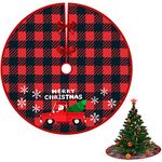 Christmas Tree Skirt 36inches, Red Truck Buffalo Plaid Christmas Tree Mat with Snowflake, Plush Christmas Decorations for Xmas Home Holiday Party