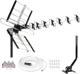 Five Star Outdoor HDTV Antenna up to 200 Mile Long Range, Attic or Roof Mount TV Antenna, Long Range Digital OTA Antenna for 4K 1080P VHF UHF Supports 4 TVs Installation Kit & J Mount