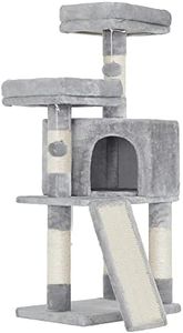 Feandrea Cat Tower, Cat Tree for Indoor Cats, 45.3-Inch Cat Condo with Scratching Post, Ramp, Perch, Spacious Cat Cave, for Kittens, Elderly Cats, Adult Cats, Small Space, Light Gray UPCT141W01