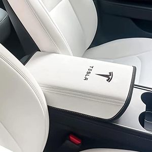 Car Armrest Cover for Tesla Model 3 & Model Y, Soft PU Leather Center Console Armrest Protector, Center Console Pad Auto Arm Rest Cushion Pads Anti-Scratch Waterproof Armrest Box Mat