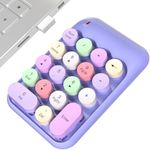 MOWUX Wireless Number Pads, Cute Colorful Numeric Keypad Numpad Portable 2.4 GHz Financial Accounting Number Keyboard Extensions, 18 Key Number Numpad for Laptop Desktop, PC (Purple)