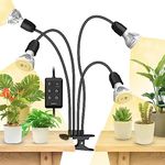 SANSI 600W LED Grow Lights for Indoor Plants, Lifetime Free E27 Grow Bulb Replacement, Full Spectrum 4-Gooseneck Clip Plant Grow Lamp with Timer 4/8/12 Hrs for Indoor Seedlings Plant Growing - Black