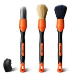 YeewayVeh Detailing Brush Set, 3Pack Car Detailing Brushes for Dashboard Engine Bay Air Vents Leather Seat Wheel Vehicle Motorcycle Boars Hair Interior Detail Brush with Conversion Elbow, Orange