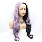 Xiweiya Long Purple and Black Wavy Lace Front Wig Mixed Purple Side Part Synthetic Lace Front Wigs Soft Lace Wig Heat Resistant Fiber High Density For Women 24inch