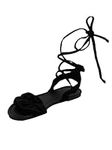 GORGLITTER Women's Lace Up Sandals Ruffle Trim Strappy Sandals Tie Up Ankle Strap Flat Sandals
