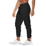 BROKIG Mens Ankle Cords Gym Joggers, Tapered Tracksuit Bottoms Running Sports Workout Trousers Track Pants with Zip Pockets (Black,M)