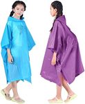 HLKZONE Rain Poncho for Kids, [2 Pack] EVA Kids Raincoat Reusable Rain Coat Jacket for Kids, Boys and Girls 6-13 Years Old, F: Blue & Purple