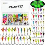 PLUSINNO Ice Fishing Jigs, Ice Fishing Lures, Glow in The Dark Jig Heads, Crappie Jigs Heads for Ice Fishing Kit, 50pcs Ice Fishing Gear with Tackle Box for Crappie Panfish Walleye Perch