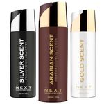 Next Care Premium OUDH DEO, GOLD, SILVER & ARABIAN Scent Deodorant Body Spray | Tripack for Men & Women | Long-Lasting Fragrance | 200ML Each