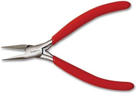 The Beadsmith Slim Line Chain Nose Pliers, 4.75 inches (120mm) with Polished Steel Head, red PVC Comfort Grip Handle with Double-Leaf Spring, Tool for Jewelry Making