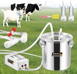 Proshine 2 in 1 7L Goat Milking Machine, Electric Vacuum Pulsation Milker, Handheld Portable Milking Machine for Cows with 4 Teat Cups (for Goat Cow Battery)