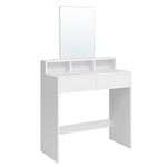 VASAGLE Dressing Table with Large Rectangular Mirror, Vanity Table with 2 Drawers and 3 Open Compartments, Vanity Table, Modern Style, White RDT113W01