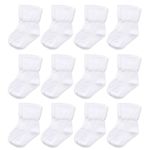 Soleeya 12 Pairs Baby White Socks Newborn 0-12 Months, Soft Elastic Plain Baby Roll Top Toddler White Cotton Socks Girls Boys Unisex