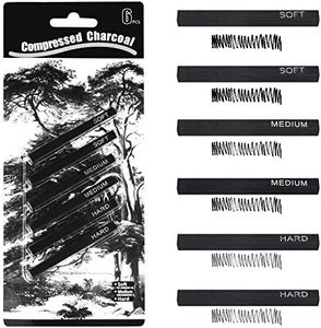 MyLifeUNIT Compressed Charcoal, Square Vine Charcoal Sticks for Drawing, Pack of 6 (2 Soft, 2 Medium and 2 Hard)