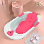 StarAndDaisy Baby Bath tub for 0 to 5 Years with Temperature Sensor/Bath Tub for Kids with Anti-Slip Legs/Bathtub for Baby with Baby Bather (White-Pink)