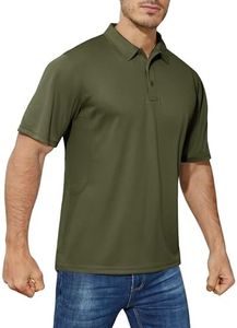CRYSULLY Polo Shirts for Men Golf Shirt Short Sleeve Tactical Performance Polo T Shirts Dry Fit for Work, Fishing, Hiking Army Green L