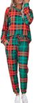 Ekouaer Women's Pajama Set Long Sleeve PJs 2 Piece Outfit Pullover Sleepwear Sweatshirt and Long Pants With Pockets Red Green Plaid L