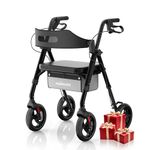 Rollator Walker with Seat and Wheels for Elderly, 4 Wheels Rollators for Seniors and Disabled, Walking Aid Foldable with Brake, Adjustable Handles and Seat Height, 8" All-Terrain Wheels, Black