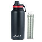 AGARO Imperial Stainless Steel Vacuum Flask 1 Litre, Double Walled Vacuum Insulated, Copper Insulated, Flip Top Lid, Sipping Lid, Leak and Rust Proof, SS Infuser, Hot and Cold up to 8 hrs, (Black)