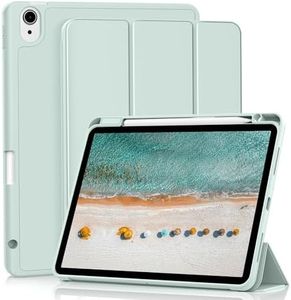 KVTVOU New iPad Air 11-inch (M2) 2024 Case, iPad Air 5th Gen (2022) / Air 4th Gen (2020) 10.9 inch Case with Pencil Holder, Smart Slim Trifold Stand Soft Back Cover, Auto Sleep/Wake, Tender Green