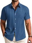 COOFANDY Mens Shirt Short Sleeve Casual Lightweight Summer Shirt Regular Fit Beach Top with Pocket Blau 2XL