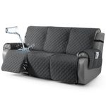 TAOCOCO Waterproof Recliner Sofa Cover, Recliner Couch Covers with Leg Straps, 1-Piece Reclining Covers Washable Furniture Protector with Elastic Straps Pocket for Kids Pets(3 Seater, Charcoal Gray)