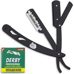 The Shave Factory Professional Barber Straight Edge Razor Safety | with 100-Pack Derby Blades | (Black / 100 Derby Professional Single Edge Razor Blades)