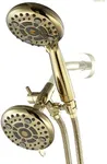 G-Promise High Pressure Dual Shower Head Combo | 72 Inches Flexible Stainless Steel Hose, 3-Way Solid Brass Diverter Bracket (Polished Brass)