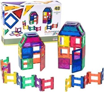 Playmags 48 Piece Set - with Stronger Magnets, STEM Toys for Kids, Magnetic Tiles and Building Blocks, Sturdy, Super Durable with Vivid Clear Color Tiles.