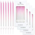 24-Count Gradient Pink Birthday Candles, Long Thin Cake Candles for Wedding, Celebration, Birthday Party Cake Cupcake Decorations