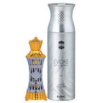 Ajmal Mizyaan Concentrated Perfume Oil Oriental Musky Non-Alcohol Attar - 14 ml, Evoke Silver Edition Him Deodorant Spicy Floral Fragrance - 200 ml