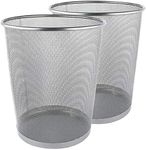 Greenco Small Trash Cans for Home or Office, 2-Pack, 6 Gallon Silver Mesh Round Trash Cans, Lightweight, Sturdy for Under Desk, Kitchen, Bedroom, Den, or Recycling Can