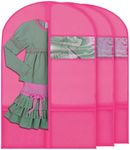 Plixio Garment Bags for Kids Dance Costumes with Transparent Window and Zippered Mesh Pockets for Shoes and Accessory Storage (3 Pack) (Pink: 36" x 23")