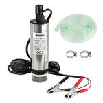 Anesty Water Pump 12V Φ51mm Diesel Fuel Transfer Pump for Water Oil Liquid Diesel, Stainless Steel Submersible Pump with Clip, Filter Removable | 3m Power Cord + Hose