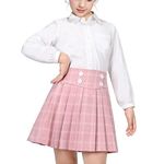 Sunny Fashion Girls Skirt Set White Shirt Pink Grid Plaid Pleated School Tennis Casual 6 Years