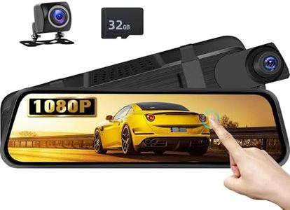 CAMECHO 9.66" Rétroviseur Dash Cam avec Caméra de recul + TF Carte 32 Go, 1080P Full HD Rétroviseur, Vue Avant et Arrière Double Lentille, WDR, Aide au Stationnement