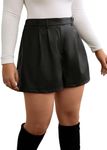 MakeMeChic Women's Plus Size PU Leather Shorts Loose Button Front High Waist Shorts Black 0XL