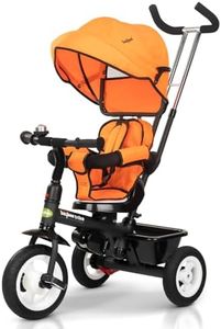 Baybee Mario 3 in 1 Baby Tricycle for Kids | Smart Tricycle with Parental Push Handle, 360° Rotatable Seat & Canopy | Kids Cycle Trikes | Baby Cycle for Kid 1.5 to 5 Years (Orange)