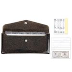 NatSumeBasics Cash Envelope Wallet Black Glitter Budget Wallet 6pcs Money Divider with Pockets and 2pcs Tab Stickers Set for Bill Receipt Cash Organizer Holder System (Black)