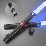 Kiseely Lightsaber, 20 Colors Light Sabers with Vibrating Metal Hilts, 2 in 1 LED Light Sword with 3 Sounds Mode, Metal Hilts | Light Burst Mode | Rechargeable Battery (Black)