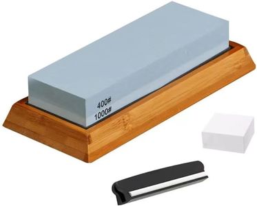 UVwey Knife Sharpening Stone, Premium Knife Sharpening Kit, 2 Side Grit 1000/400 Whetstone, Wet Stone, Nonslip Bamboo Base, Angle Guide and Flattening Stone