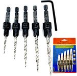 FTG USA Adjustable Wood Countersink Drill Bit Set 5 Pc #4#6#8#10#12 Tapered Drill Bit for Woodworking