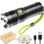 WholeFire LED Torch Rechargeable, Super Bright Flashlight Torch with 4 Lighting Modes, LED Torch Battery Powered,90000Lumens Adjustable Focus Flashlight for Camping Walking Hiking Emergency