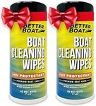 Boat Cleaner Wipes with UV Protection Boat Vinyl Cleaner and Protectant Car Leather Marine Boat Seat Cleaner Dashboard & Console Boat Cleaning Supplies Interior and Exterior Clean & Wash Products 2PK