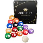 Cue-King Pool Balls, Grade 2” UK Size, Pool Table Balls, Pool Ball Set, Premium Quality, Spots and Stripes Design